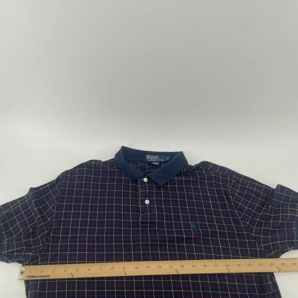 Polo Ralph Lauren VTG Polo Shirt Mens L Blue Plaid‎ Windowpane Check Cotton Logo